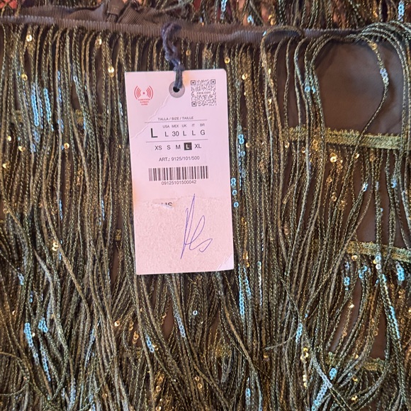 Zara Sequin Green Fringe Skirt - Picture 2 of 2